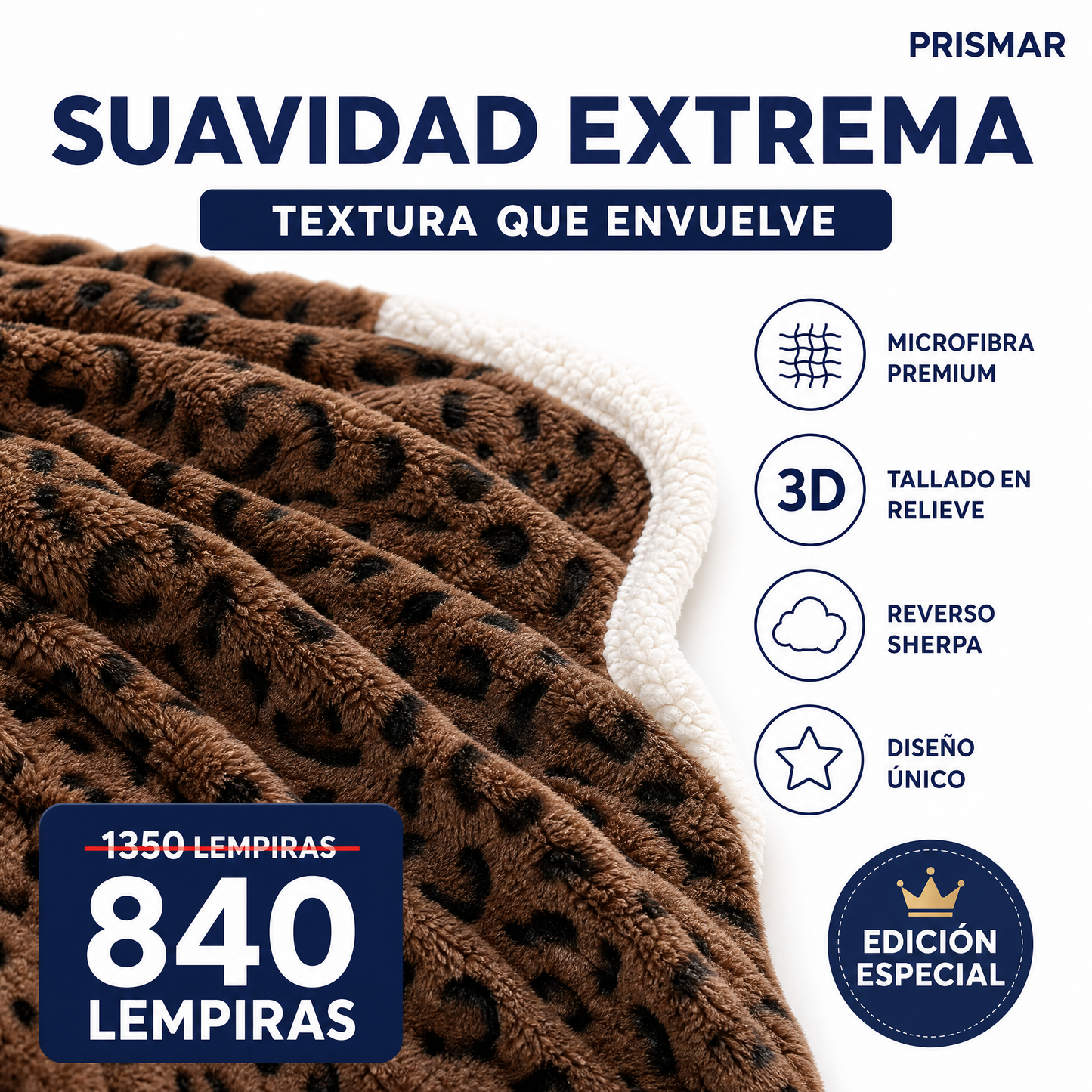 Cobija King Doble Vista — Felpa Leopardo Tallada