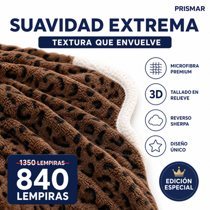 Cobija King Doble Vista — Felpa Leopardo Tallada