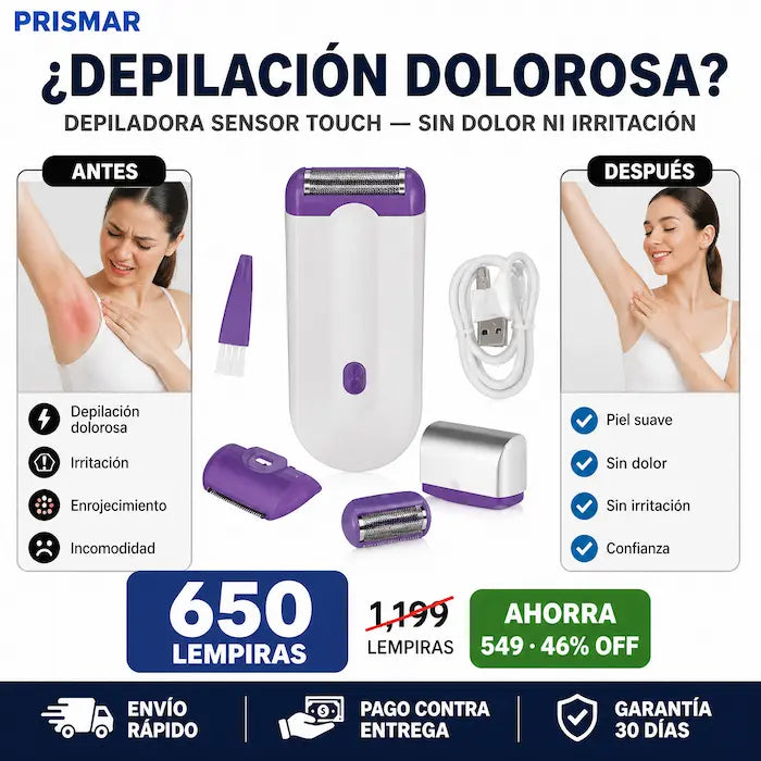 Depiladora ·Recargable USB · Sin Dolor · Sensor Inteligente para Piel Sensible