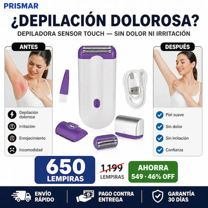 Depiladora ·Recargable USB · Sin Dolor · Sensor Inteligente para Piel Sensible