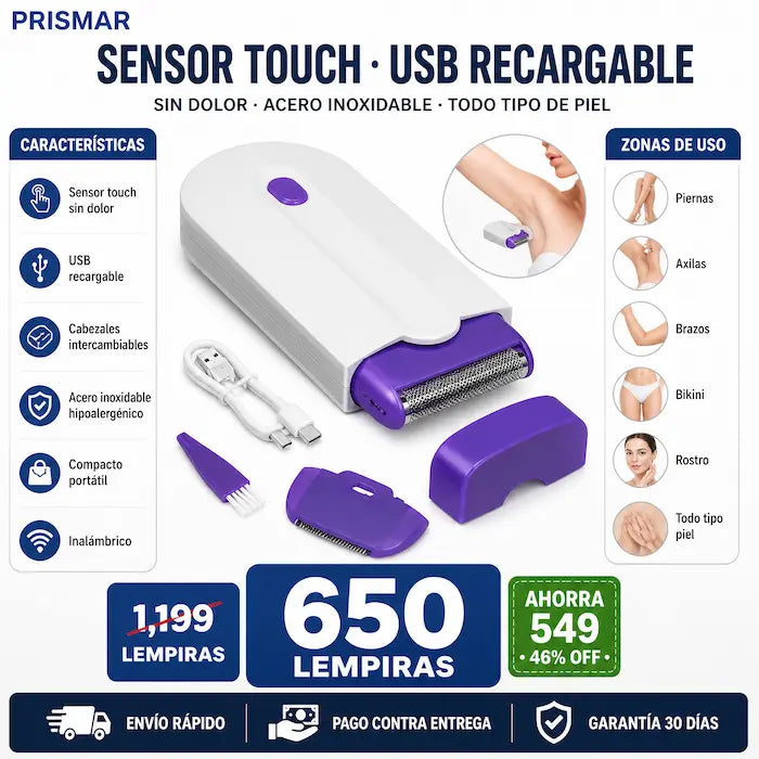Depiladora ·Recargable USB · Sin Dolor · Sensor Inteligente para Piel Sensible