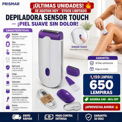 Depiladora ·Recargable USB · Sin Dolor · Sensor Inteligente para Piel Sensible
