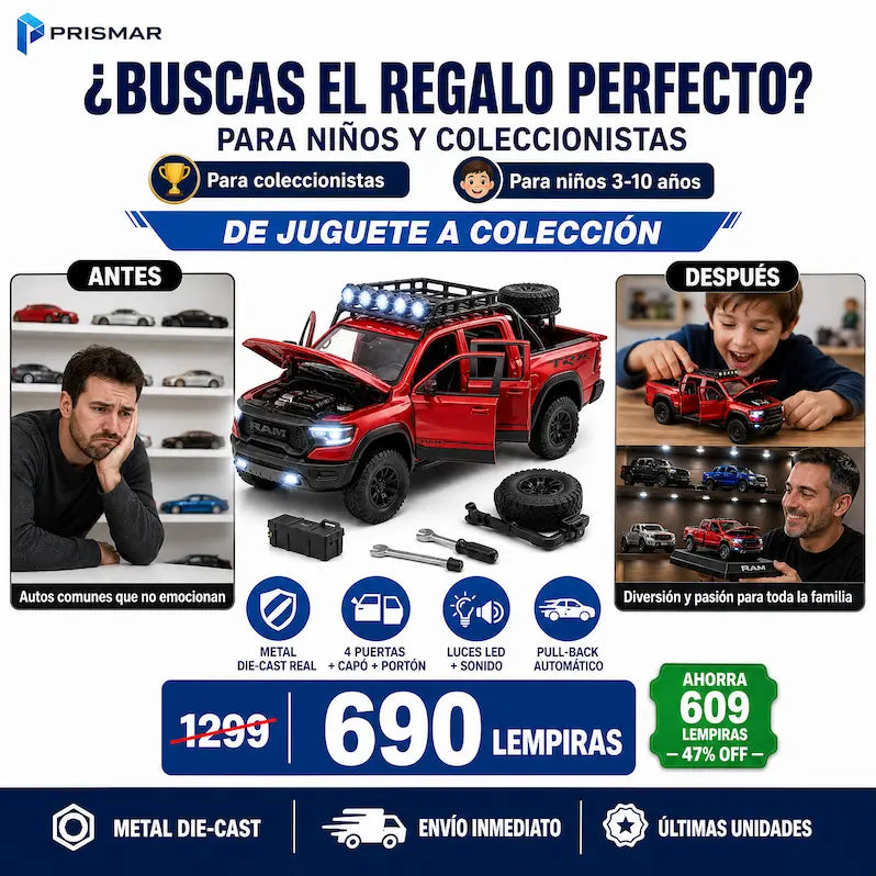 Dodge Ram TRX Die-Cast 1:32 — Edición Colección · Metal Real · Luces LED · Sonido