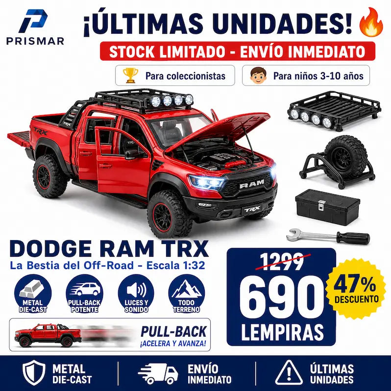 Dodge Ram TRX Die-Cast 1:32 — Edición Colección · Metal Real · Luces LED · Sonido