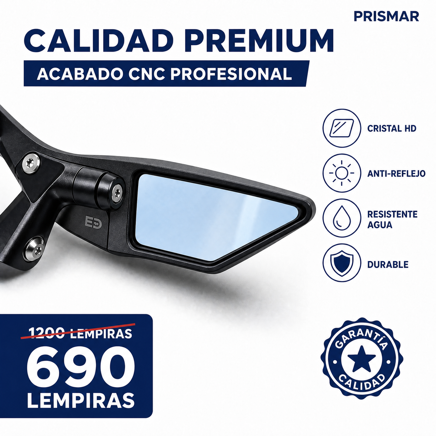 Espejos Retrovisores Wing para Motocicleta — Par · Aluminio · Lente HD Convexo · Universal
