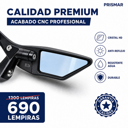 Espejos Retrovisores Wing para Motocicleta — Par · Aluminio · Lente HD Convexo · Universal