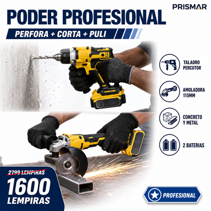 Kit Profesional Taladro Percutor + Amoladora Angular 20V — 2 Baterías · Maletín Rígido