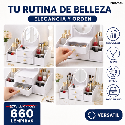 Organizador de Maquillaje y Joyas con Espejo y 2 Cajones