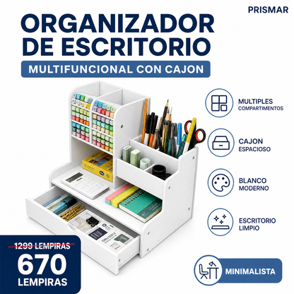 Organizador de Escritorio Multifuncional con Cajón y Compartimentos