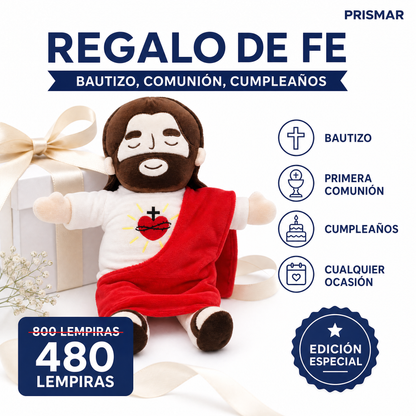 Peluche Sagrado Corazón de Jesús — Tela Suave Premium · Bordado · Regalo de Fe