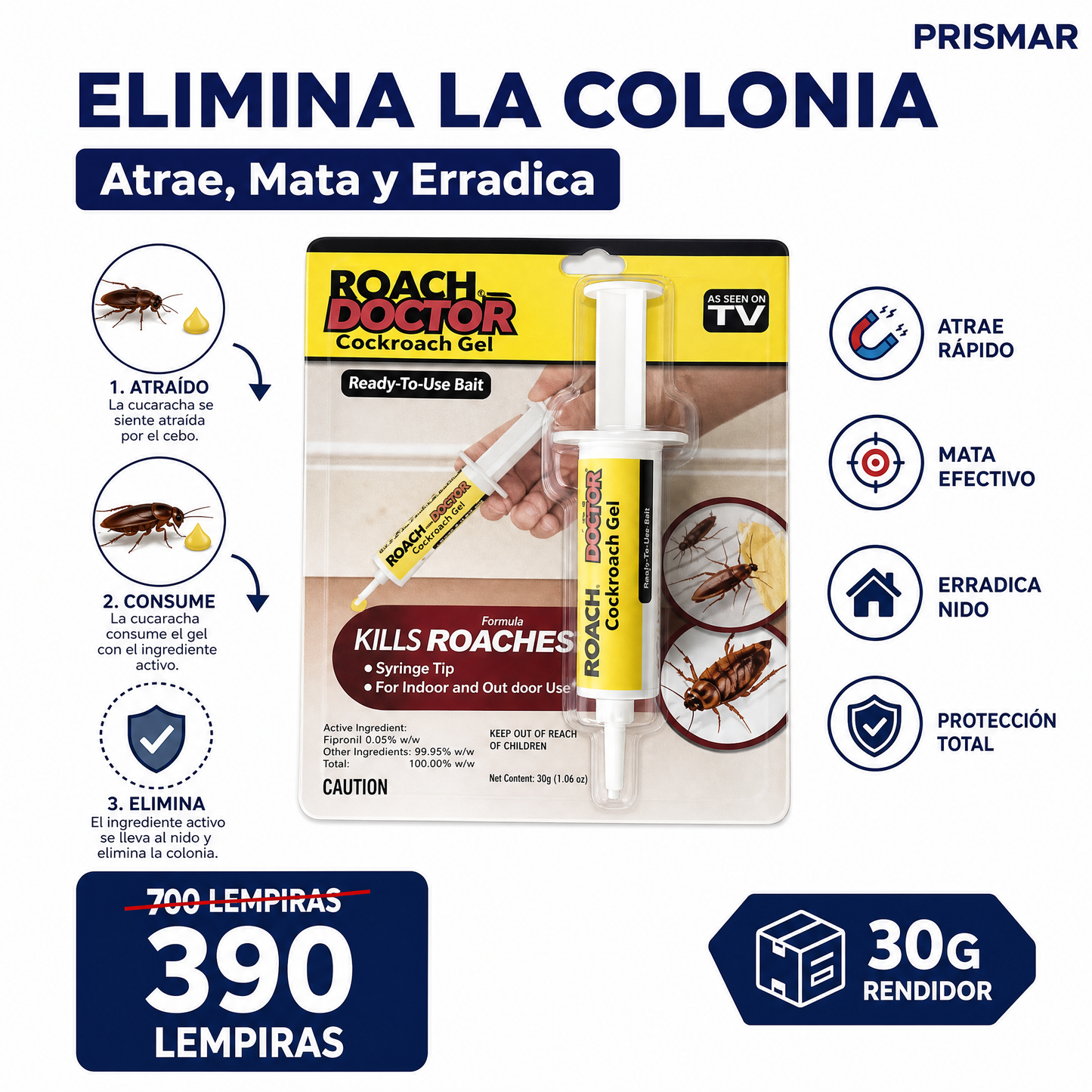 Roach Doctor — Gel Mata Cucarachas con Jeringa de Precisión