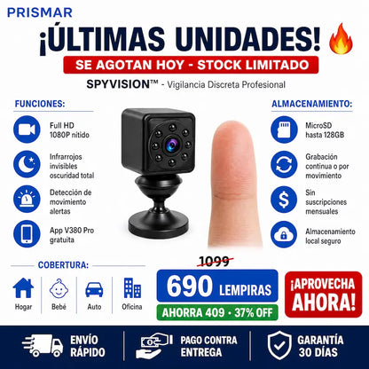 Mini Cámara Espía SpyVision™ – Full HD 1080P + Visión Nocturna + Alerta de Movimiento + Garantía Extendida