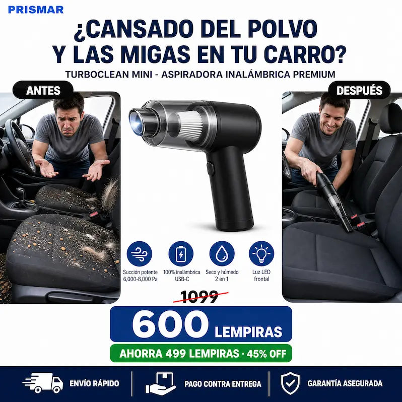 TurboClean™ – Potente mini aspiradora premium Inalámbrica Multiusos+ Garantia extendida